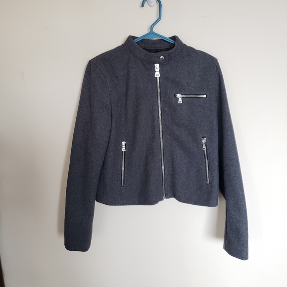 Gap Wool Charcoal Grey Zip Biker Jacket Size Med - Picture 2 of 9
